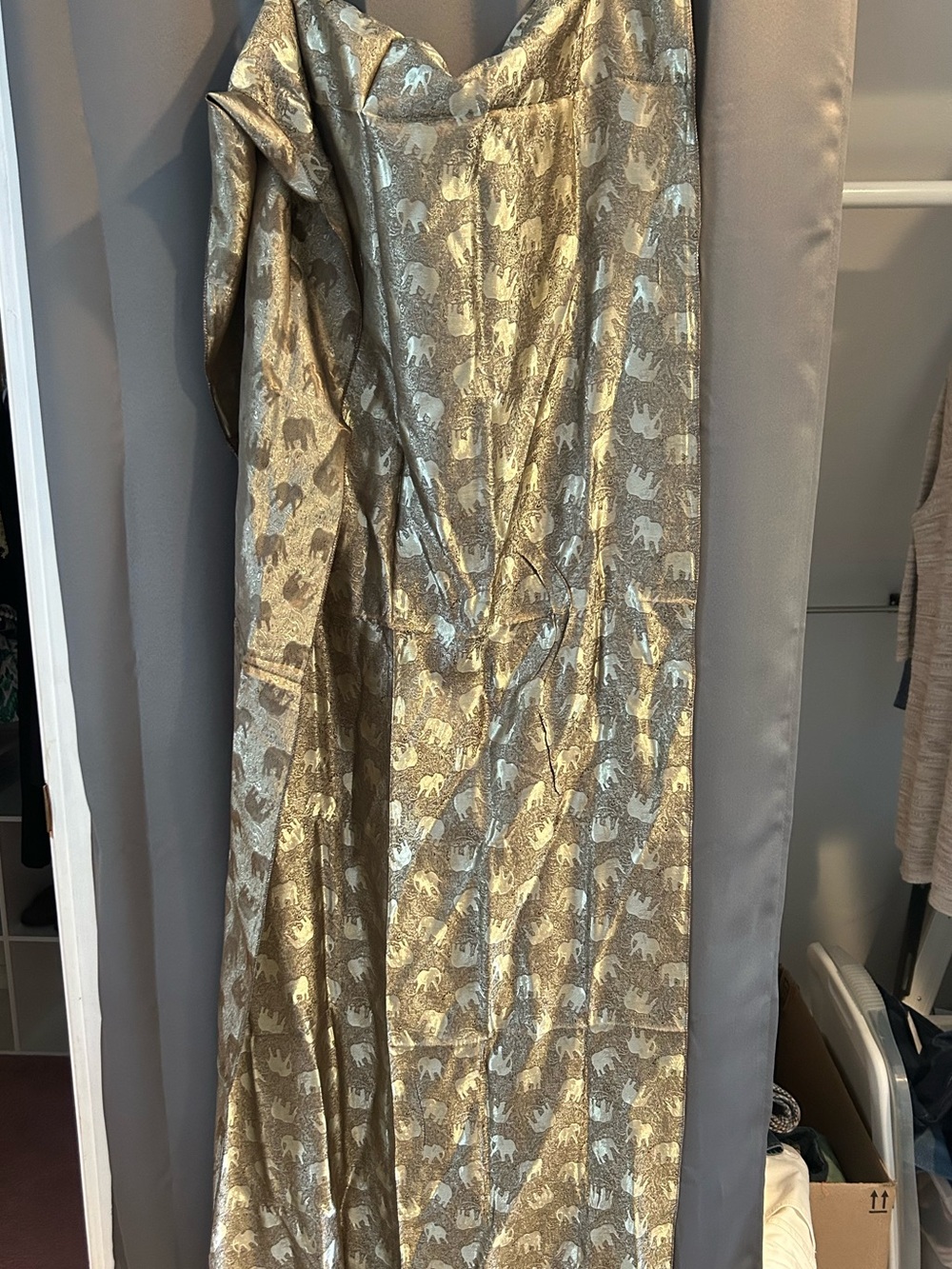 100% silk golden color elephant motif scarf